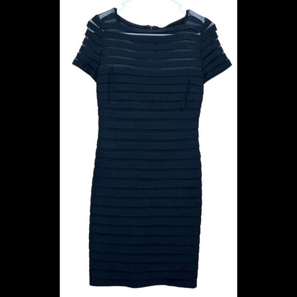 Adrianna Papell Dress Size 4‎ Womens Mesh  Sleeve Illusion Banded Sheath Black - Picture 1 of 3